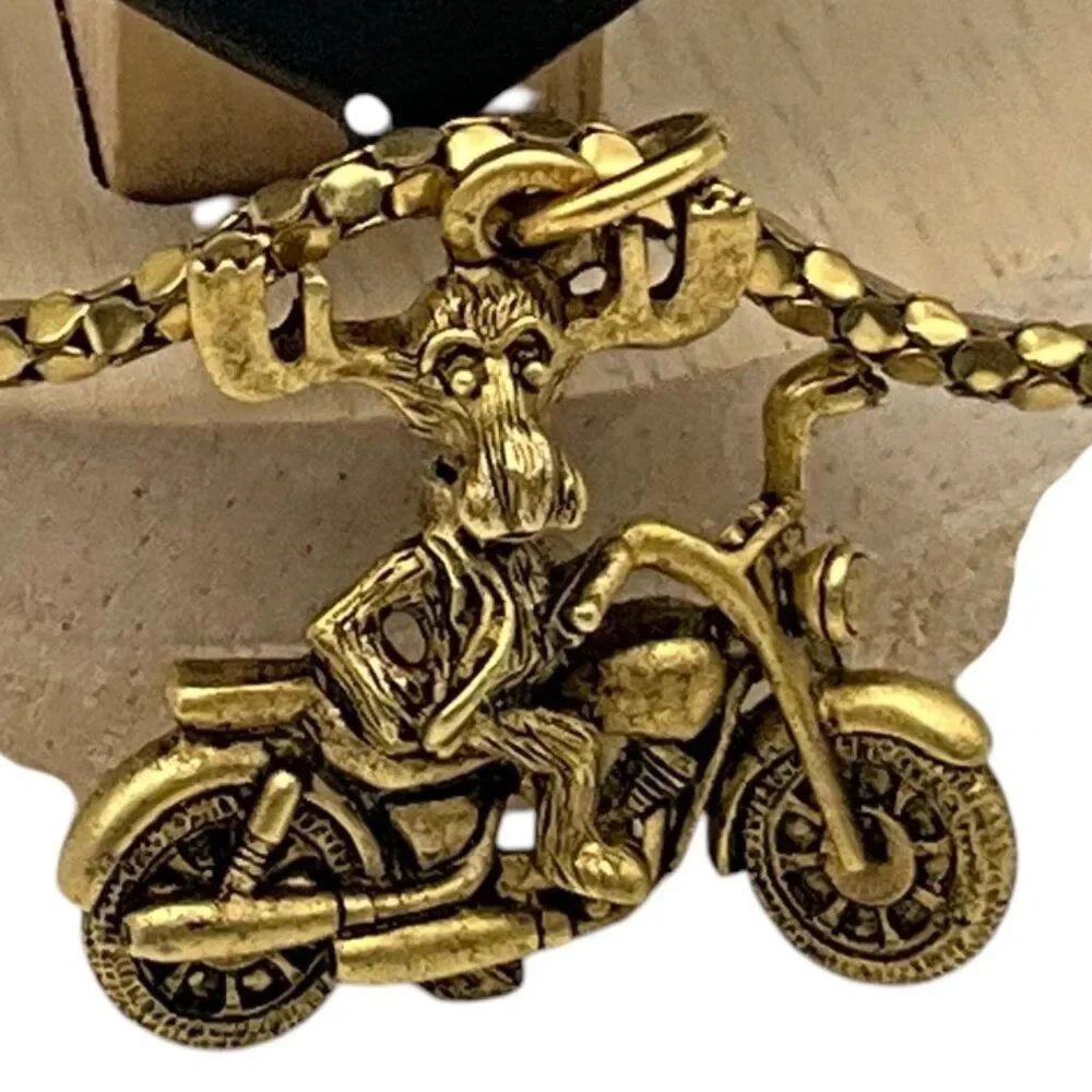 Signed Markie Moose Mark Eliot Schwube - Motorcycle Pendant On Gold Chain 18”